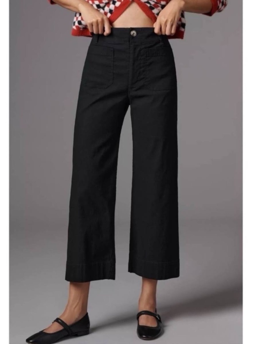 Anthropologie Maeve The Colette Linen Crop Wide Leg Pants Black 27- Boho